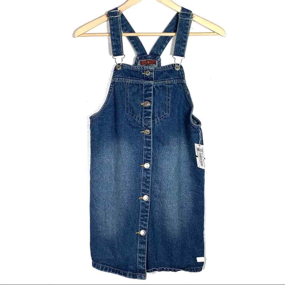 NWT 7 for all mankind medium wash denim bib jumper jean dress girl's size XL
